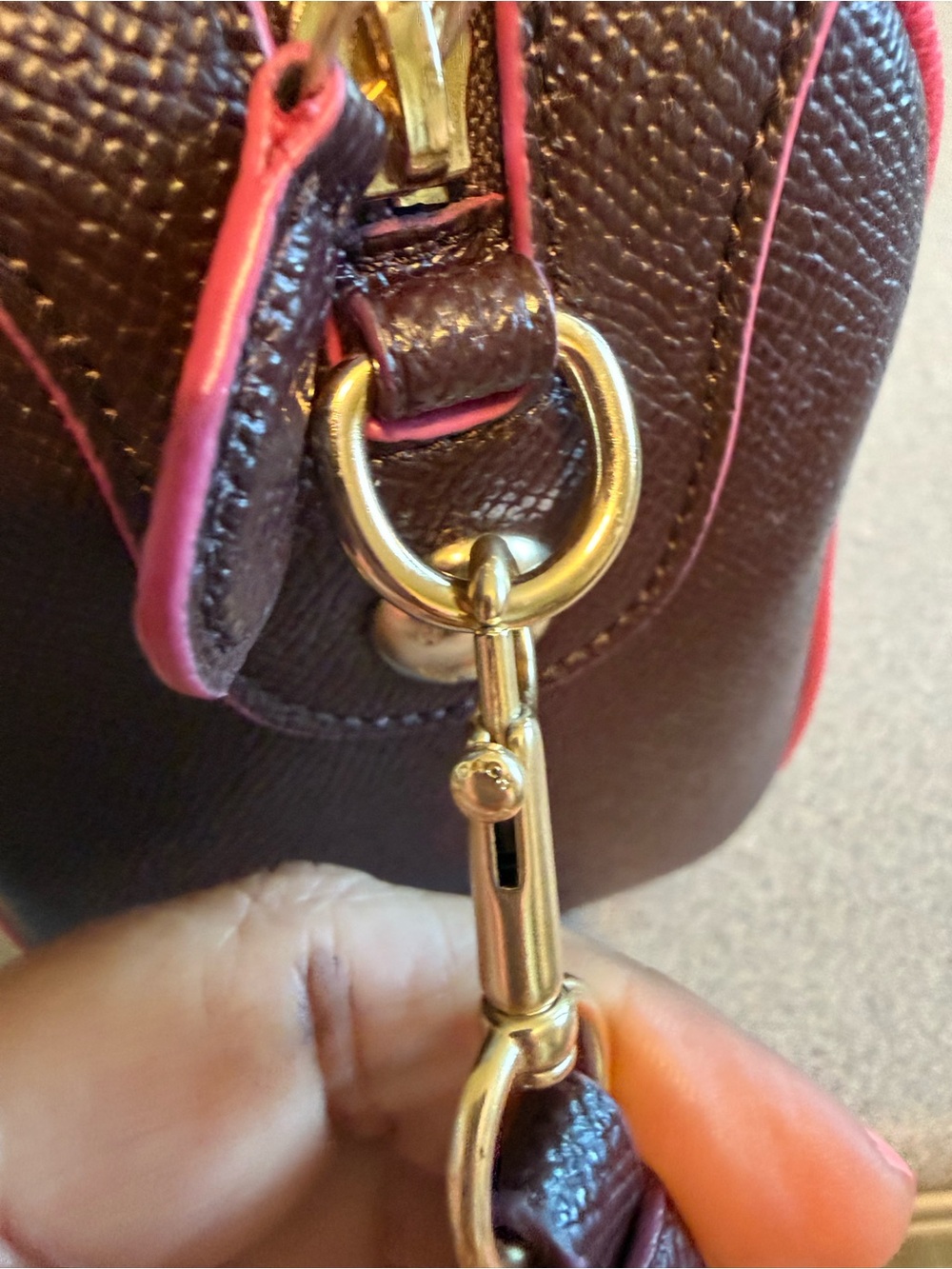 Coach Leather Satchel in Deep Merlot with Pink Piping - Picture 10 of 12